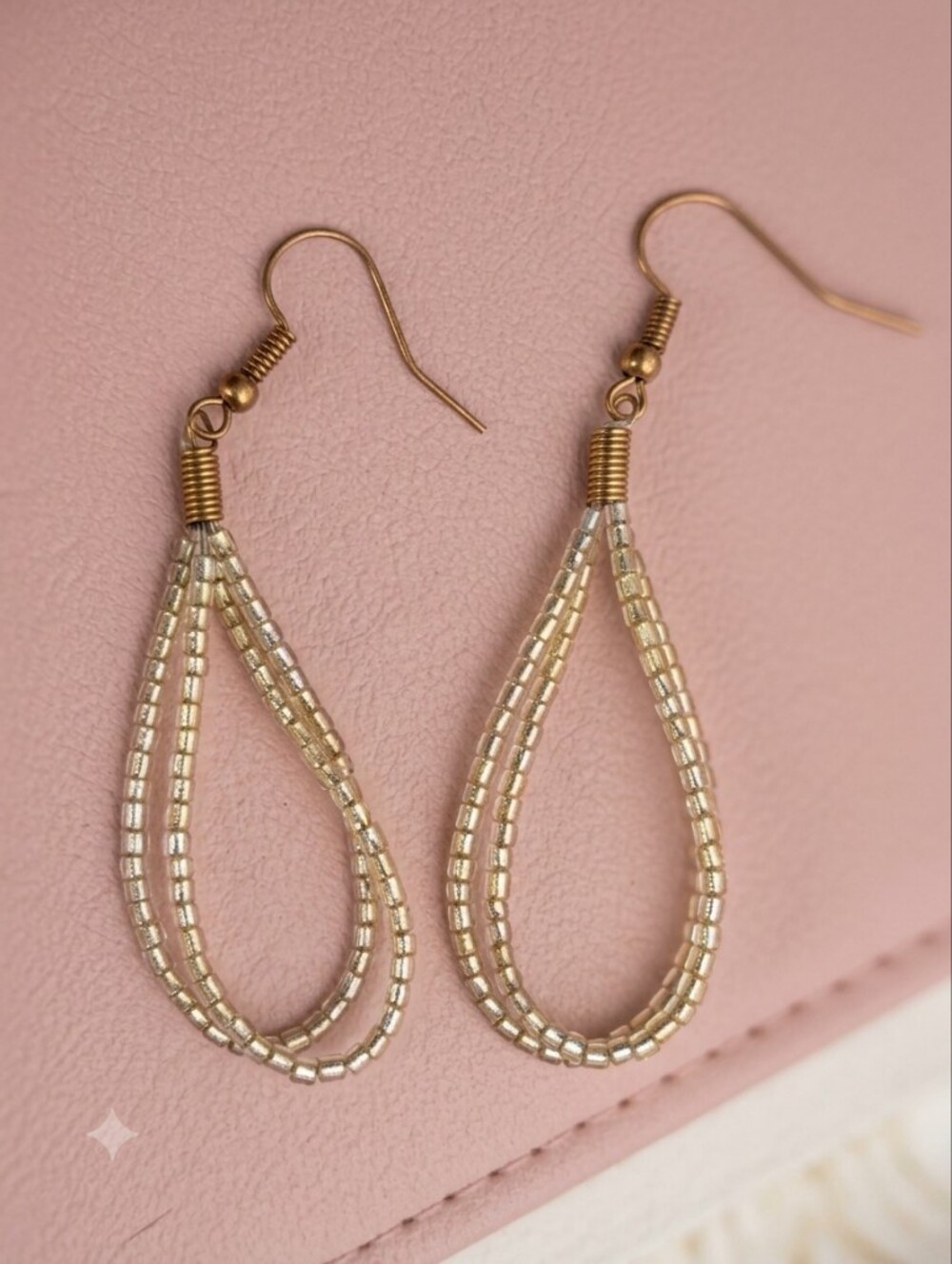Gold Beaded Loop Drop Earrings
